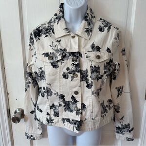 Andrea Jovine Black and Cream Floral Jean Jacket